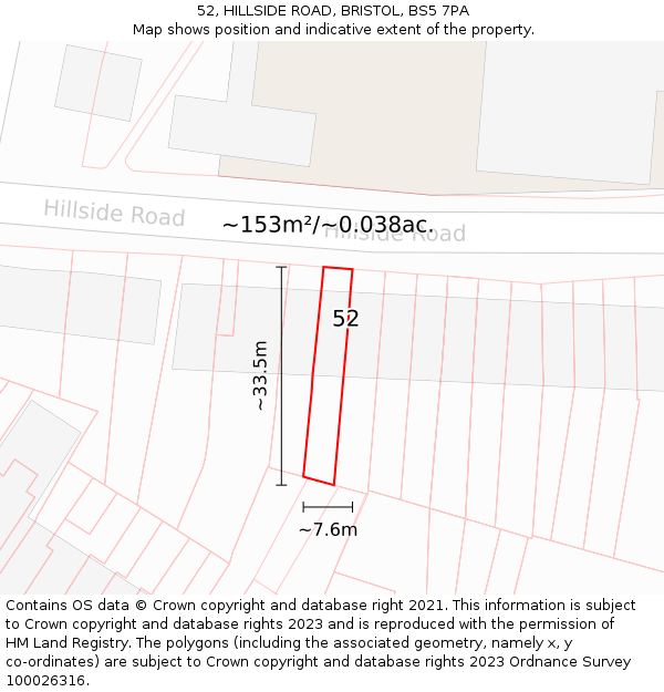 52, HILLSIDE ROAD, BRISTOL, BS5 7PA: Plot and title map