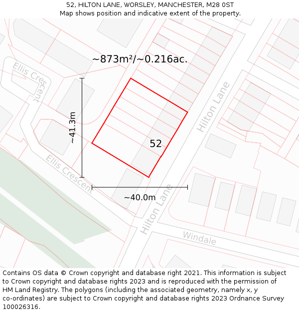 52, HILTON LANE, WORSLEY, MANCHESTER, M28 0ST: Plot and title map