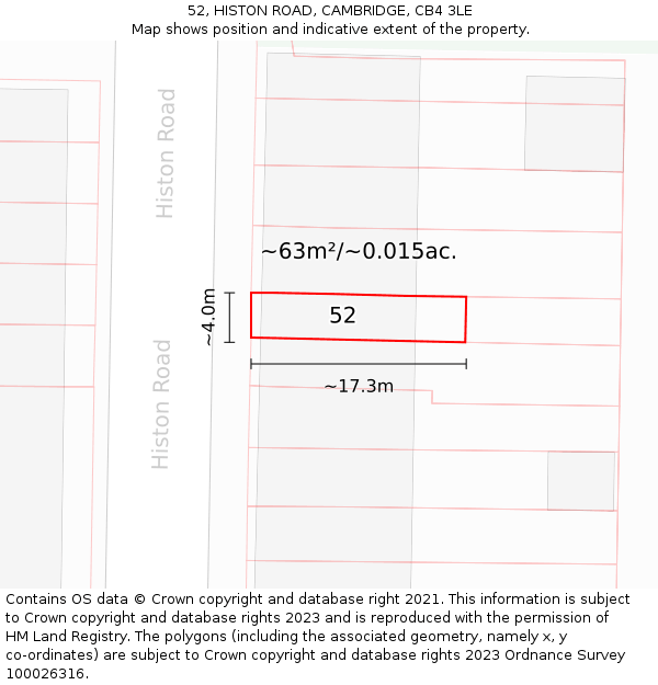 52, HISTON ROAD, CAMBRIDGE, CB4 3LE: Plot and title map