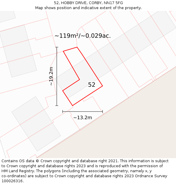 52, HOBBY DRIVE, CORBY, NN17 5FG: Plot and title map