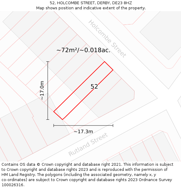 52, HOLCOMBE STREET, DERBY, DE23 8HZ: Plot and title map