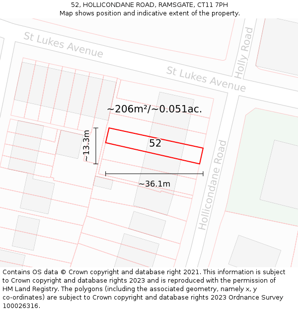 52, HOLLICONDANE ROAD, RAMSGATE, CT11 7PH: Plot and title map