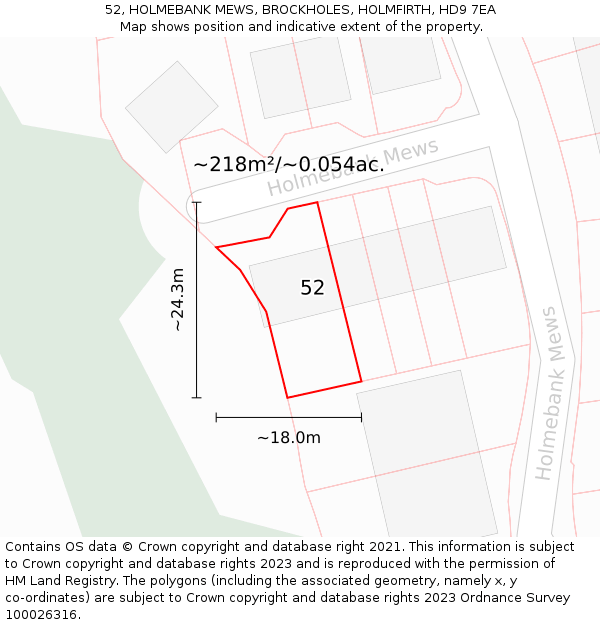 52, HOLMEBANK MEWS, BROCKHOLES, HOLMFIRTH, HD9 7EA: Plot and title map