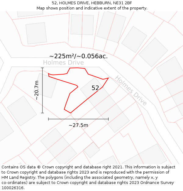 52, HOLMES DRIVE, HEBBURN, NE31 2BF: Plot and title map