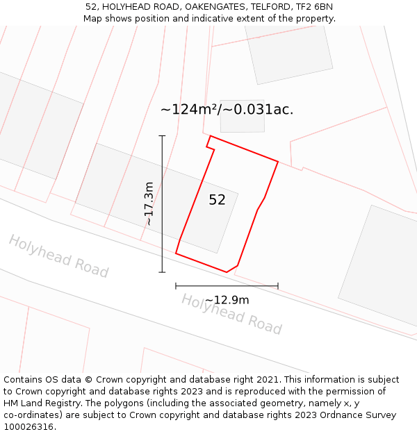 52, HOLYHEAD ROAD, OAKENGATES, TELFORD, TF2 6BN: Plot and title map