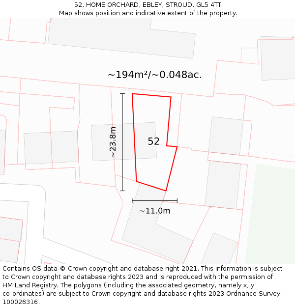 52, HOME ORCHARD, EBLEY, STROUD, GL5 4TT: Plot and title map