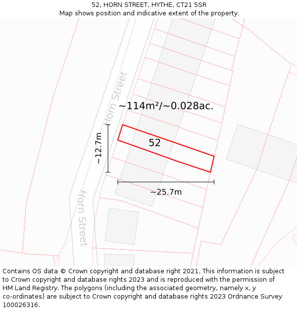52, HORN STREET, HYTHE, CT21 5SR: Plot and title map