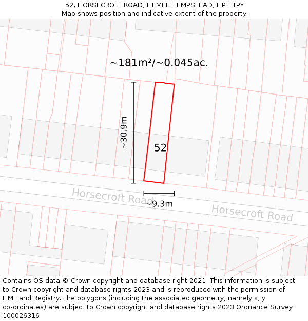 52, HORSECROFT ROAD, HEMEL HEMPSTEAD, HP1 1PY: Plot and title map