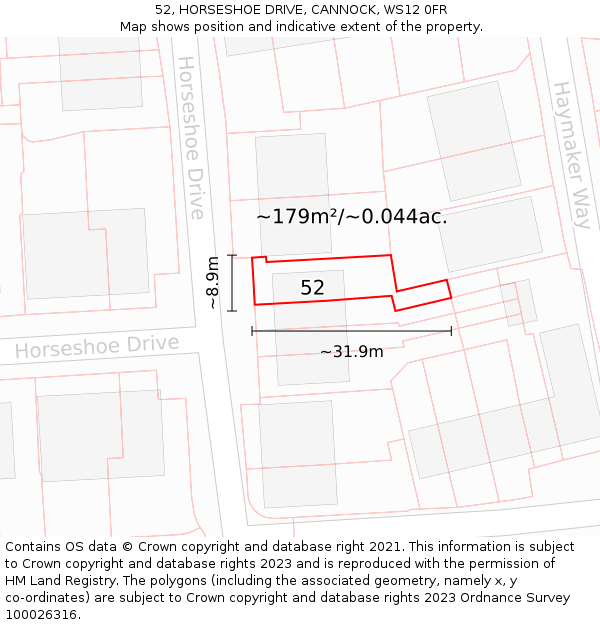 52, HORSESHOE DRIVE, CANNOCK, WS12 0FR: Plot and title map