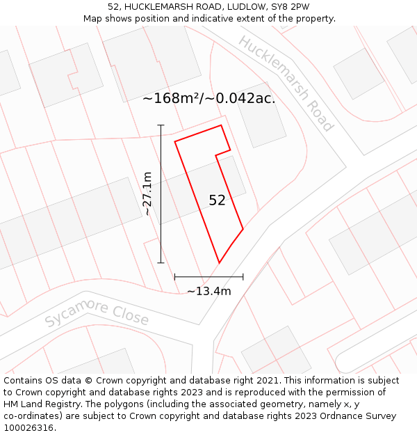 52, HUCKLEMARSH ROAD, LUDLOW, SY8 2PW: Plot and title map