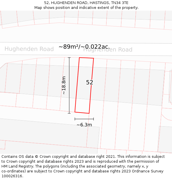 52, HUGHENDEN ROAD, HASTINGS, TN34 3TE: Plot and title map