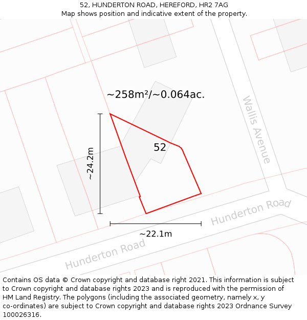 52, HUNDERTON ROAD, HEREFORD, HR2 7AG: Plot and title map