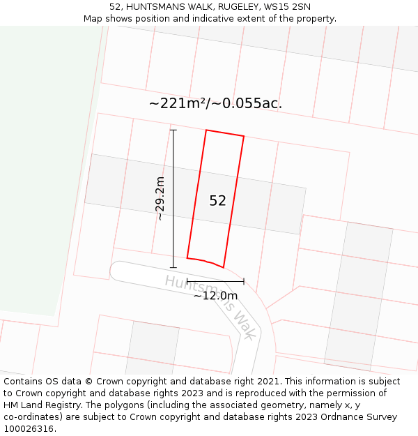52, HUNTSMANS WALK, RUGELEY, WS15 2SN: Plot and title map