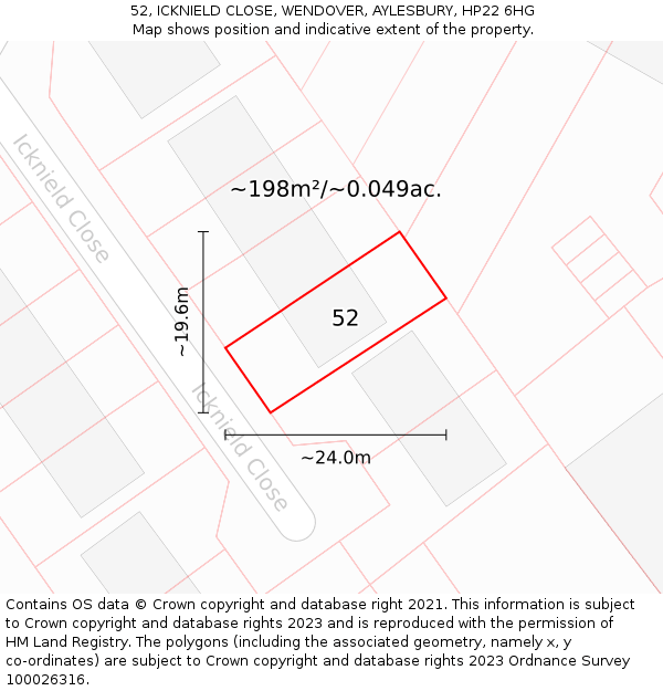 52, ICKNIELD CLOSE, WENDOVER, AYLESBURY, HP22 6HG: Plot and title map