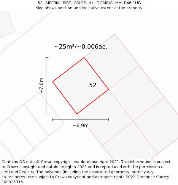 52, IMPERIAL RISE, COLESHILL, BIRMINGHAM, B46 1UG: Plot and title map