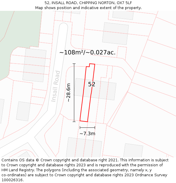 52, INSALL ROAD, CHIPPING NORTON, OX7 5LF: Plot and title map