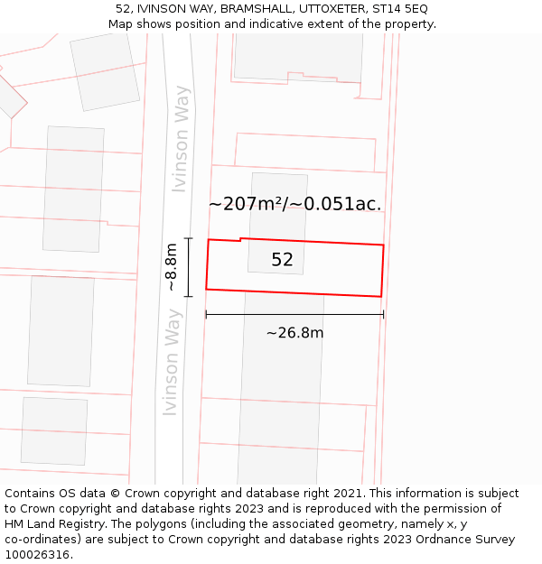 52, IVINSON WAY, BRAMSHALL, UTTOXETER, ST14 5EQ: Plot and title map