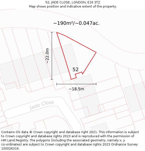 52, JADE CLOSE, LONDON, E16 3TZ: Plot and title map