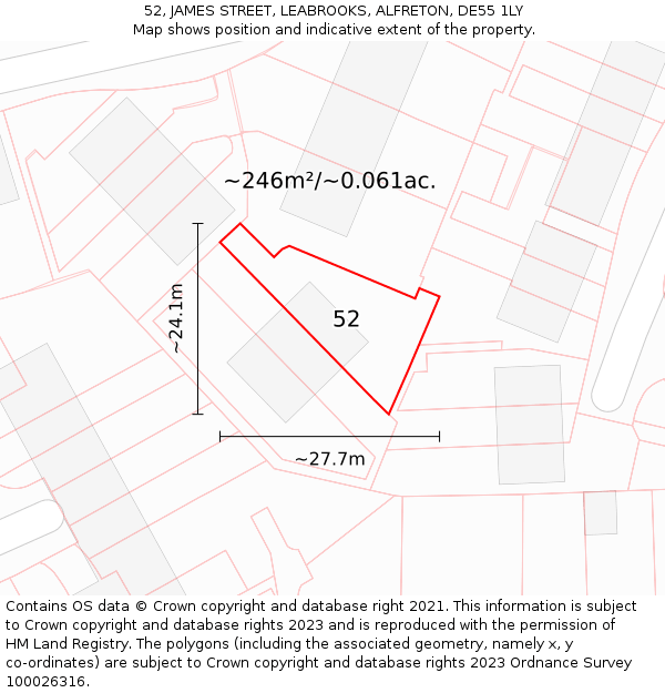 52, JAMES STREET, LEABROOKS, ALFRETON, DE55 1LY: Plot and title map