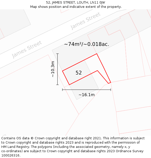 52, JAMES STREET, LOUTH, LN11 0JW: Plot and title map
