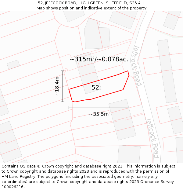 52, JEFFCOCK ROAD, HIGH GREEN, SHEFFIELD, S35 4HL: Plot and title map