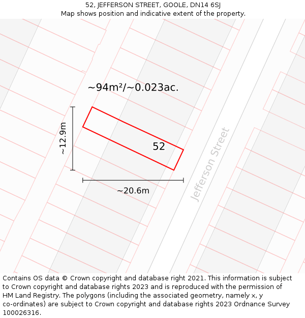 52, JEFFERSON STREET, GOOLE, DN14 6SJ: Plot and title map