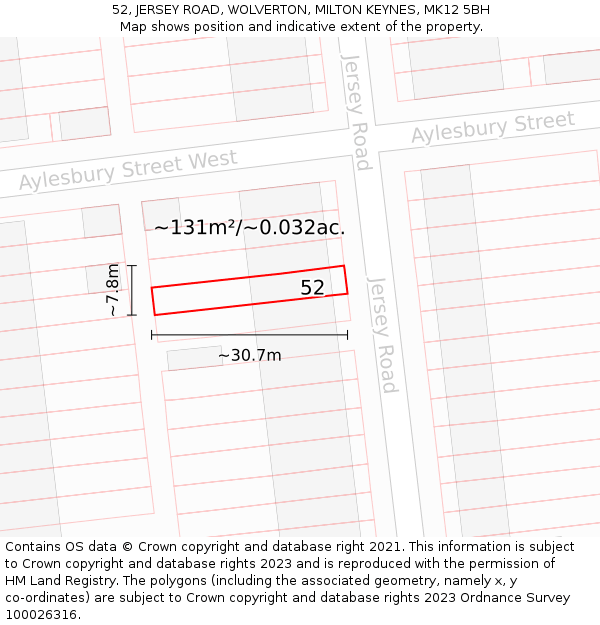 52, JERSEY ROAD, WOLVERTON, MILTON KEYNES, MK12 5BH: Plot and title map