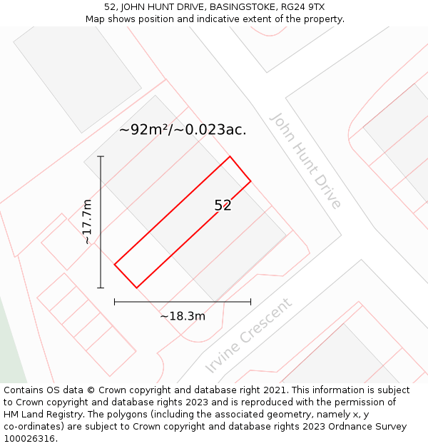 52, JOHN HUNT DRIVE, BASINGSTOKE, RG24 9TX: Plot and title map