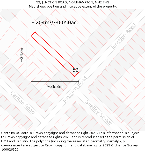 52, JUNCTION ROAD, NORTHAMPTON, NN2 7HS: Plot and title map