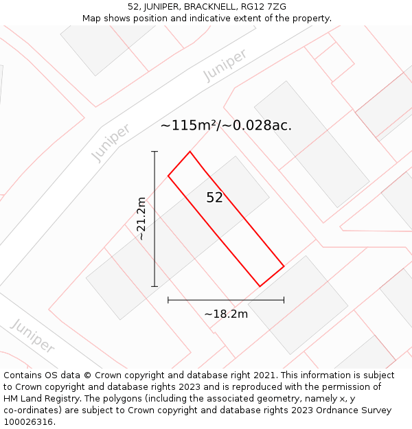 52, JUNIPER, BRACKNELL, RG12 7ZG: Plot and title map