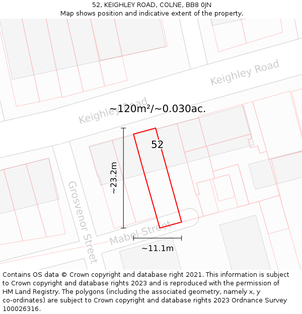 52, KEIGHLEY ROAD, COLNE, BB8 0JN: Plot and title map