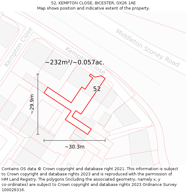 52, KEMPTON CLOSE, BICESTER, OX26 1AE: Plot and title map