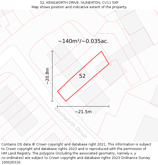 52, KENILWORTH DRIVE, NUNEATON, CV11 5XP: Plot and title map