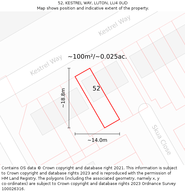52, KESTREL WAY, LUTON, LU4 0UD: Plot and title map