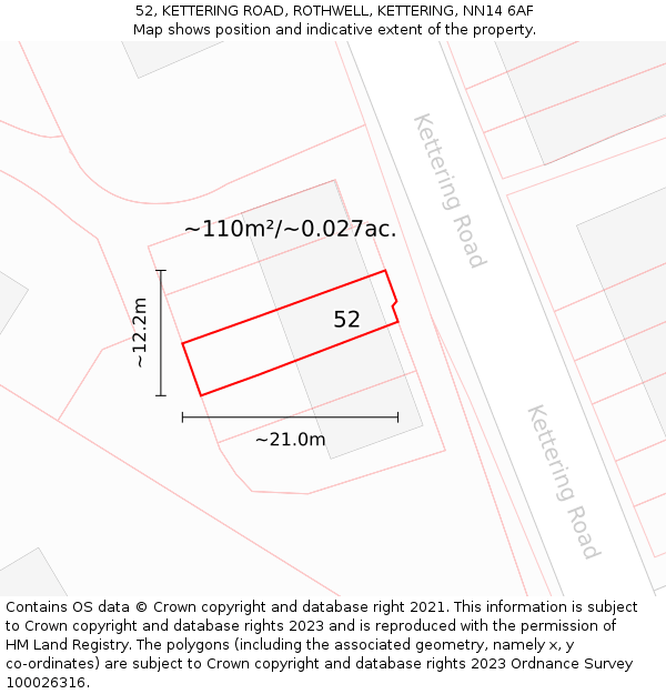 52, KETTERING ROAD, ROTHWELL, KETTERING, NN14 6AF: Plot and title map