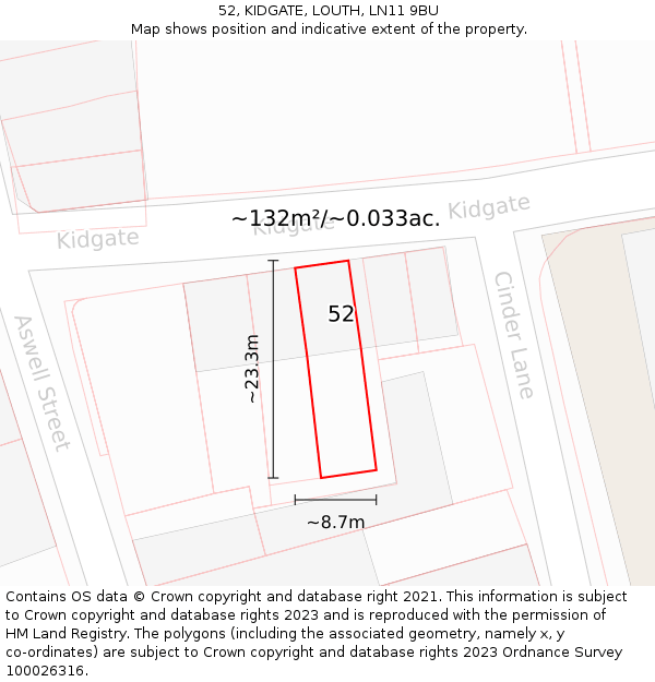52, KIDGATE, LOUTH, LN11 9BU: Plot and title map