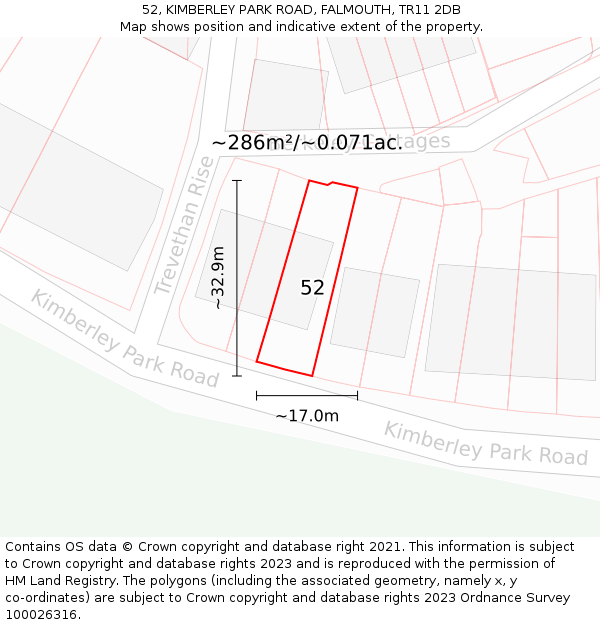 52, KIMBERLEY PARK ROAD, FALMOUTH, TR11 2DB: Plot and title map