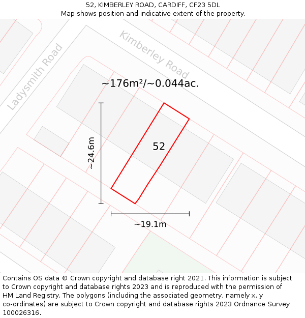 52, KIMBERLEY ROAD, CARDIFF, CF23 5DL: Plot and title map