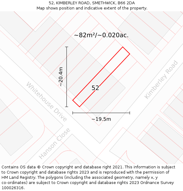 52, KIMBERLEY ROAD, SMETHWICK, B66 2DA: Plot and title map