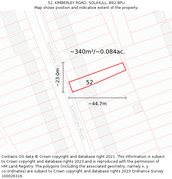 52, KIMBERLEY ROAD, SOLIHULL, B92 8PU: Plot and title map
