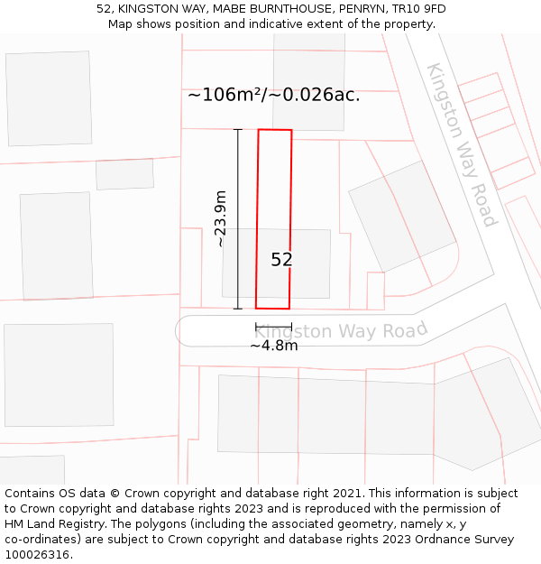 52, KINGSTON WAY, MABE BURNTHOUSE, PENRYN, TR10 9FD: Plot and title map