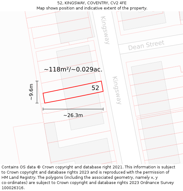 52, KINGSWAY, COVENTRY, CV2 4FE: Plot and title map