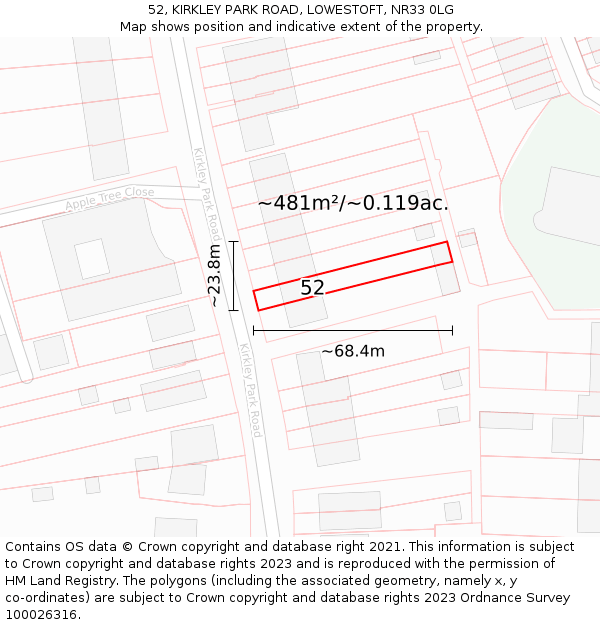 52, KIRKLEY PARK ROAD, LOWESTOFT, NR33 0LG: Plot and title map
