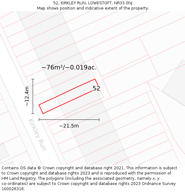 52, KIRKLEY RUN, LOWESTOFT, NR33 0NJ: Plot and title map