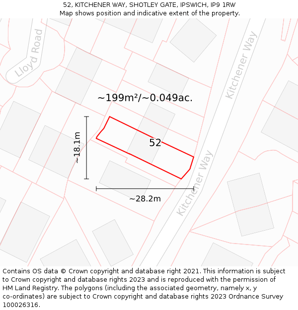 52, KITCHENER WAY, SHOTLEY GATE, IPSWICH, IP9 1RW: Plot and title map