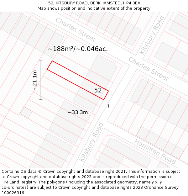 52, KITSBURY ROAD, BERKHAMSTED, HP4 3EA: Plot and title map