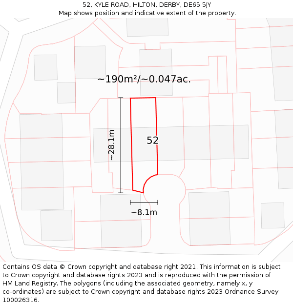52, KYLE ROAD, HILTON, DERBY, DE65 5JY: Plot and title map