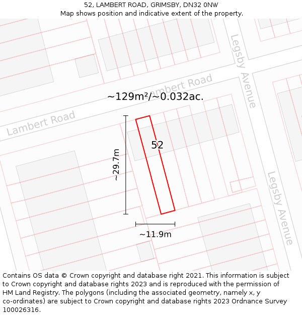 52, LAMBERT ROAD, GRIMSBY, DN32 0NW: Plot and title map