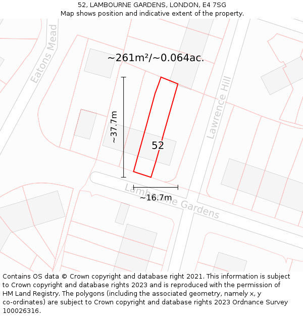 52, LAMBOURNE GARDENS, LONDON, E4 7SG: Plot and title map