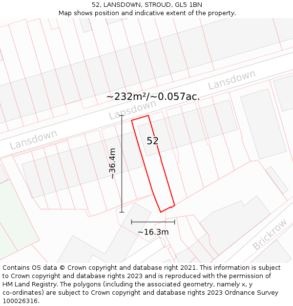 52, LANSDOWN, STROUD, GL5 1BN: Plot and title map